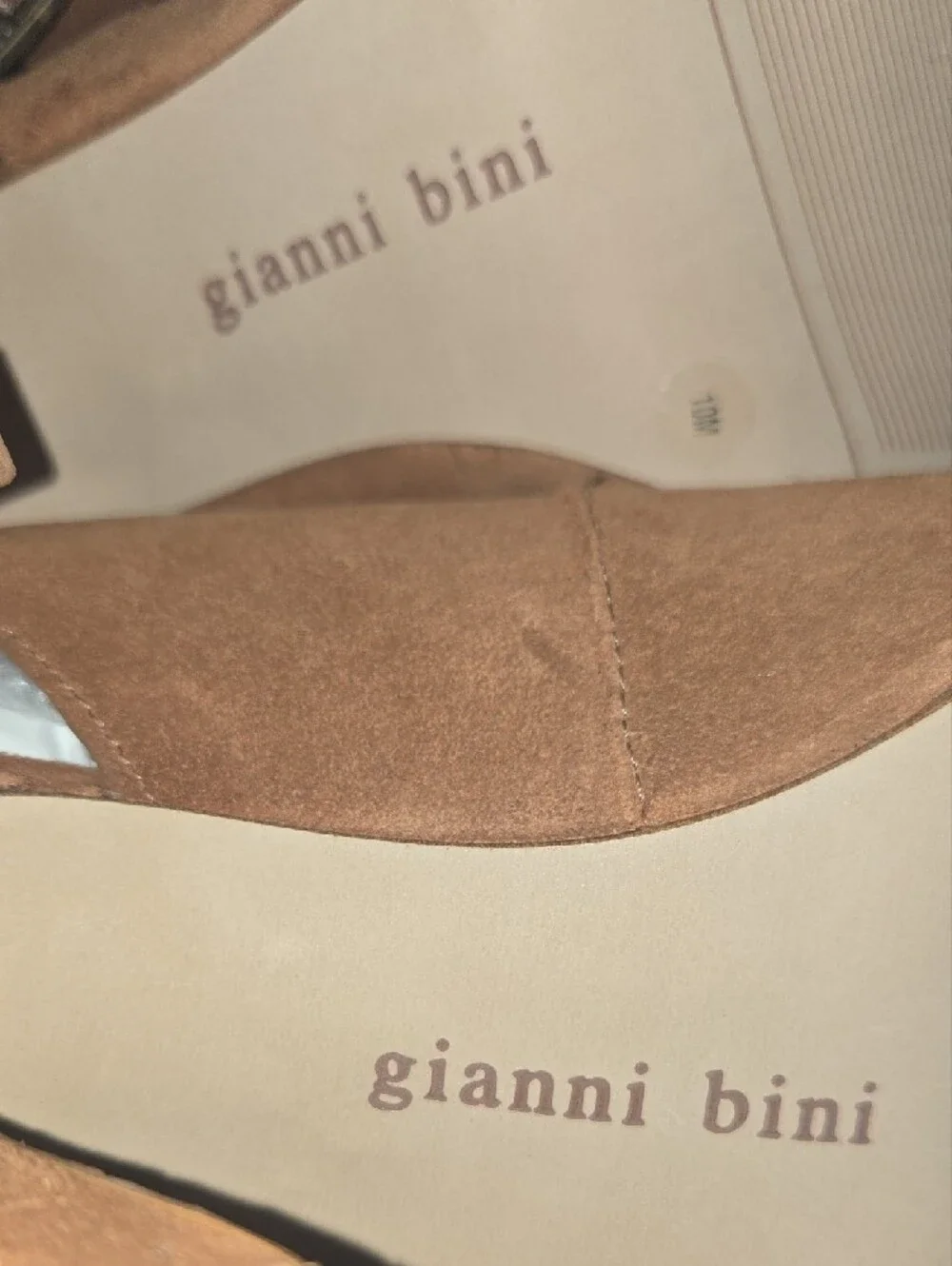 Gianni Bini Tan Suede Slingback Heels with Buckle Accent